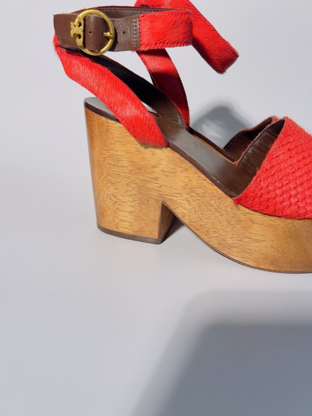 Tory Burch Camilla Haircalf Platform Sandals Red Size 6.5 M - Picture 5 of 13